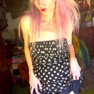 NANETTE LEPORE Beige black polka dot silk dress.